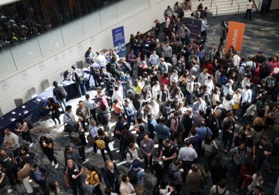 crowded trade show floor.